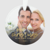 Onze Eerste Kerstmis 2 Foto Huwelijk Ornament (voorkant)