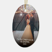 Onze eerste Kerstmis 2 Foto Passen getrouwd Lichte Keramisch Ornament (Links)