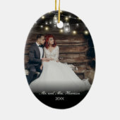 Onze eerste Kerstmis 2 Foto Passen getrouwd Lichte Keramisch Ornament (Achterkant)
