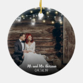 Onze eerste Kerstmis 2 Foto Passen getrouwd Lichte Keramisch Ornament (Achterkant)