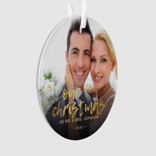 Onze Eerste Kerstmis 2 Fotobruiloft Ornament (voorkant)