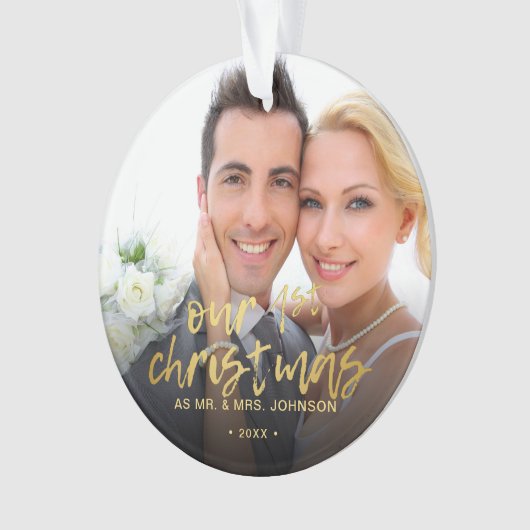 Onze Eerste Kerstmis 2 Fotobruiloft Ornament (voorkant)