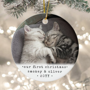 Onze eerste Kerstmis 2 katten of een foto van Pet  Keramisch Ornament