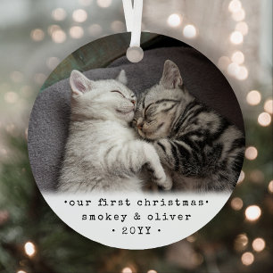 Onze eerste Kerstmis 2 katten of een foto van Pet  Metalen Ornament