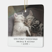 Onze eerste Kerstmis 2 katten of elk Pet Photo Squ Keramisch Ornament (Links)