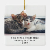 Onze eerste Kerstmis 2 katten of elk Pet Photo Squ Keramisch Ornament (Achterkant)