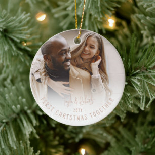 Onze Eerste Kerstmis 5 Foto Collage Boog Boom Keramisch Ornament