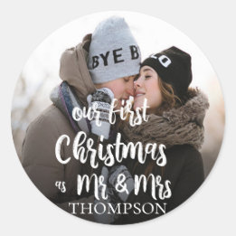 Onze Eerste Kerstmis Aangepaste Foto Sticker