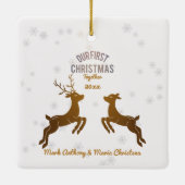 Onze Eerste Kerstmis Aanpasbare Rendier Ornament (Achterkant)