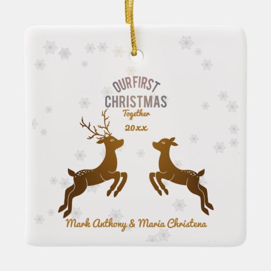 Onze Eerste Kerstmis Aanpasbare Rendier Ornament (Voorkant)