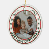 "Onze Eerste Kerstmis" Adoption Nieuwe Baby Foto Keramisch Ornament (Links)