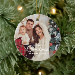 Onze eerste Kerstmis als Baby Foto van mama en pap Keramisch Ornament