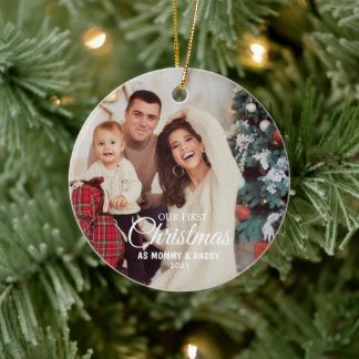 Onze eerste Kerstmis als Baby Foto van mama en pap Keramisch Ornament
