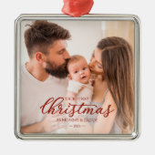 Onze eerste Kerstmis als Baby Foto van mama en pap Metalen Ornament (Voorkant)