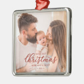 Onze eerste Kerstmis als Baby Foto van mama en pap Metalen Ornament (Links)