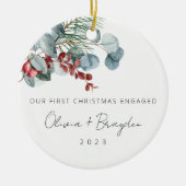 Onze eerste Kerstmis als betrokken Eucalyptus Foto Keramisch Ornament (Voorkant)
