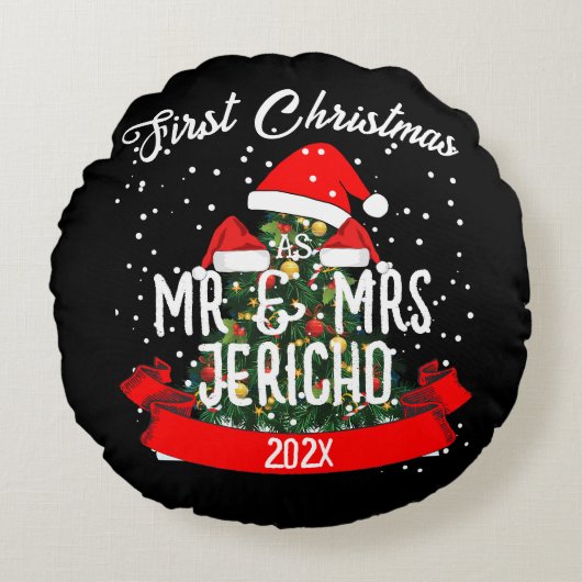 Onze eerste Kerstmis als de heer en mevrouw de Pas Rond Kussen (Voorkant)