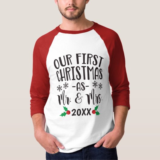 Onze eerste Kerstmis als de heer en mevrouw de Pas T-shirt (Voorkant)