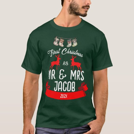 Onze eerste Kerstmis als de heer en mevrouw de Pas T-shirt (Voorkant)