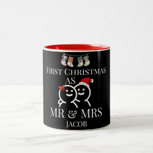Onze eerste Kerstmis als de heer en mevrouw de Pas Tweekleurige Koffiemok