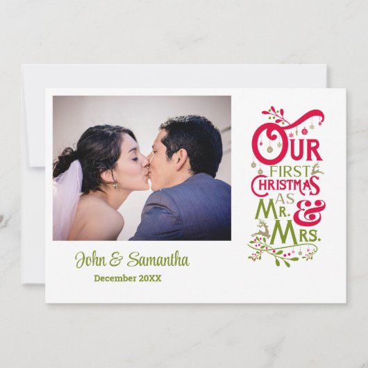 Onze eerste Kerstmis als de heer en mevrouw Foto Feestdagenkaart (Voorkant)