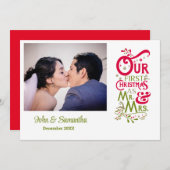 Onze eerste Kerstmis als de heer en mevrouw Foto Feestdagenkaart (Voorkant / Achterkant)
