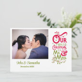 Onze eerste Kerstmis als de heer en mevrouw Foto Feestdagenkaart (Staand voorkant)