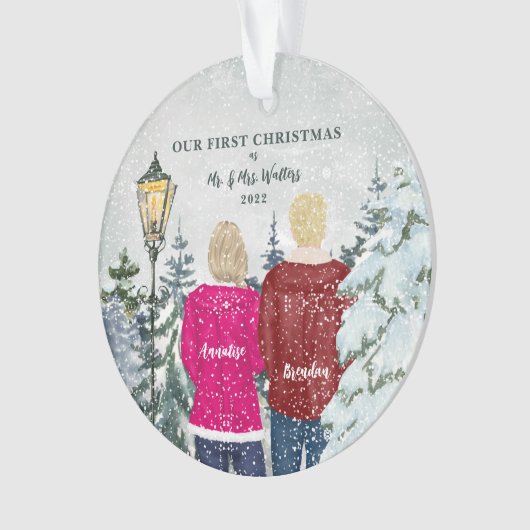 Onze eerste Kerstmis als de heer en mevrouw Holida Ornament (voorkant)