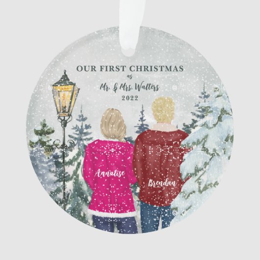 Onze eerste Kerstmis als de heer en mevrouw Holida Ornament (voorkant)