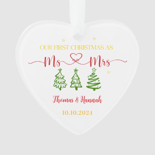 Onze eerste Kerstmis als de heer en mevrouw. Ornament (voorkant)