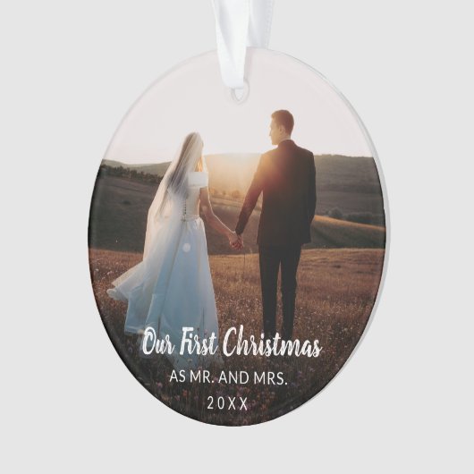 Onze eerste Kerstmis als de heer en mevrouw Pas ge Ornament (voorkant)
