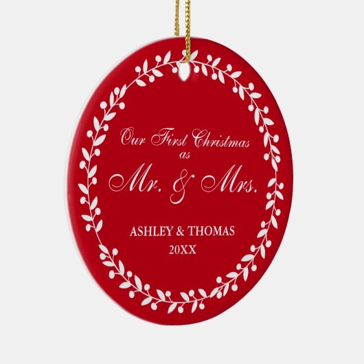 Onze eerste Kerstmis als de heer en mevrouw Round  Keramisch Ornament (Rechts)