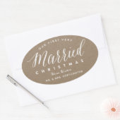 Onze Eerste Kerstmis Als Echtpaar Mr & Mrs Huwelij Ovale Sticker (Envelop)