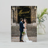 Onze Eerste Kerstmis als Echtpaar Script Foto Folie Feestdagenkaart (Staand Voorkant)