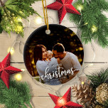 Onze eerste Kerstmis als een familie van 3 witte m Keramisch Ornament<br><div class="desc">Onze eerste kerstavond als een serie van 3 White Script Ceramic Ornament</div>