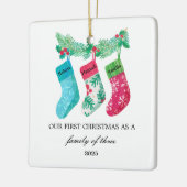 Onze Eerste Kerstmis als een Familie van Drie Keramisch Ornament (Links)