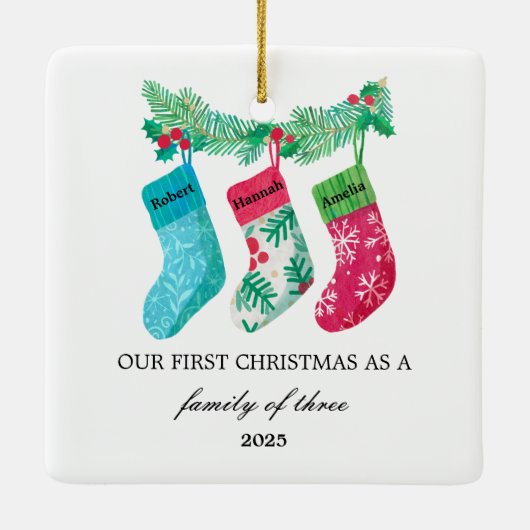 Onze Eerste Kerstmis als een Familie van Drie Keramisch Ornament (Achterkant)