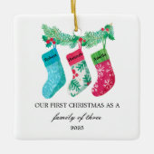 Onze Eerste Kerstmis als een Familie van Drie Keramisch Ornament (Voorkant)