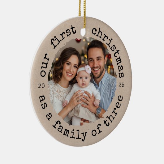 Onze Eerste Kerstmis als een Familie van Drie Keramisch Ornament (Rechts)