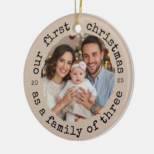 Onze Eerste Kerstmis als een Familie van Drie Keramisch Ornament (Links)