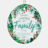 Onze Eerste Kerstmis Als Een Familie Van Drie Rust Keramisch Ornament (Links)