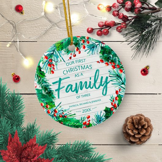 Onze Eerste Kerstmis Als Een Familie Van Drie Rust Keramisch Ornament