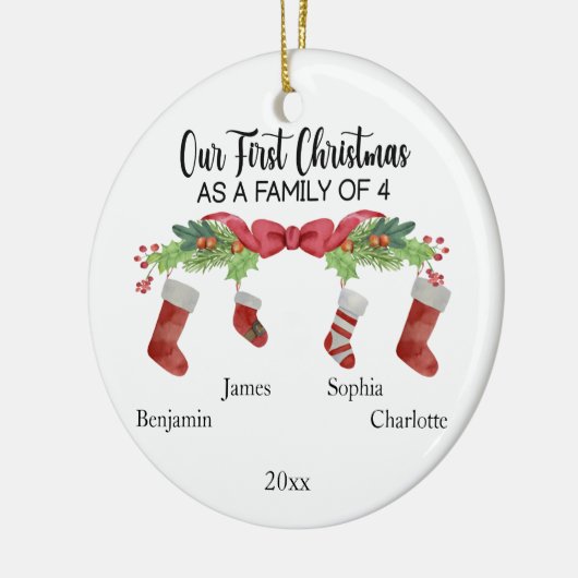Onze eerste Kerstmis als een familie van vier spec Keramisch Ornament