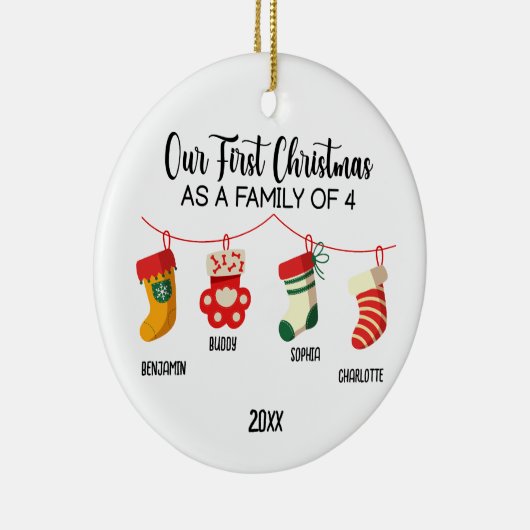 Onze eerste Kerstmis als een familie van vier spec Keramisch Ornament (Rechts)