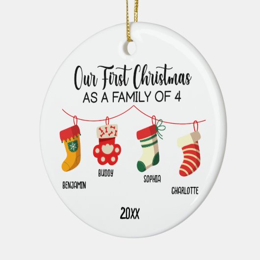 Onze eerste Kerstmis als een familie van vier spec Keramisch Ornament (Links)