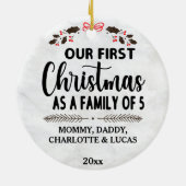 Onze eerste Kerstmis als een familie van vijf spec Keramisch Ornament (Achterkant)