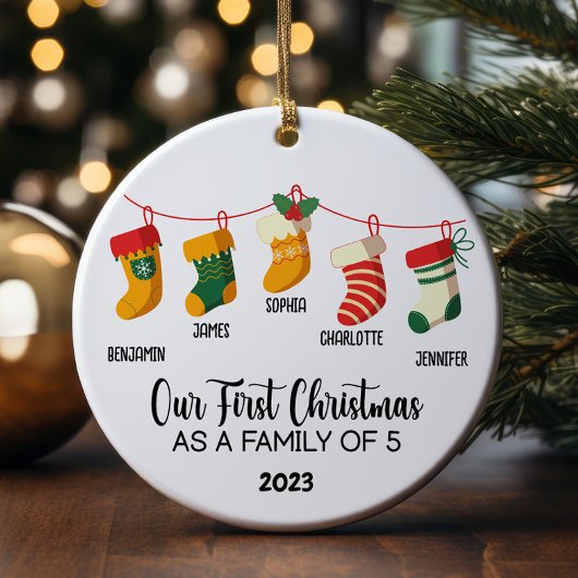 Onze eerste Kerstmis als een familie van vijf spec Keramisch Ornament