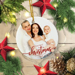 Onze eerste Kerstmis als een serie van 3 rood manu Keramisch Ornament<br><div class="desc">Onze eerste kerstavond als een serie van drie keramische Ornamenten met rood script</div>
