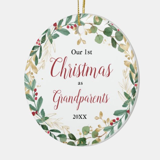 Onze eerste Kerstmis als elegante foto van grootou Keramisch Ornament (Links)