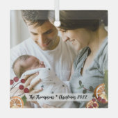 Onze eerste Kerstmis als familie Aangepaste fotogl Glas Ornament (Voorkant)